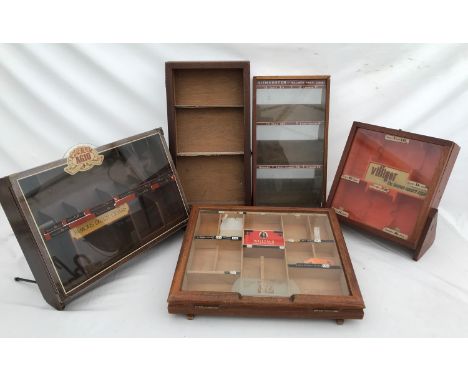 Five Tobacconist shop counter top Cigar &amp; Tobacco display cabinets, some with advertising, 'Famous Dutch Cigars' 44cms w 