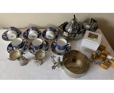 Copeland Spode coffee service, 6 coffee cans and saucers together with modern plated table ware, handbag place name markers a