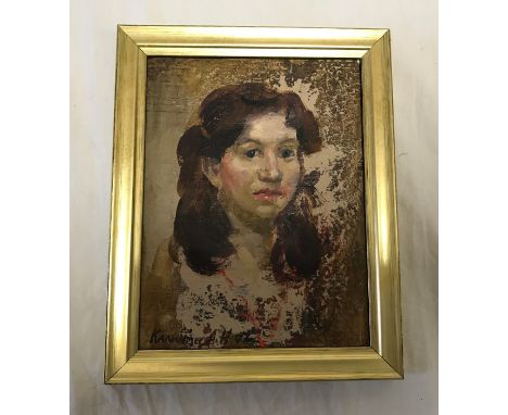 Two gilt framed oil paintings on board. Portrait of a young girl, signed by Alexei Kalinin 2007. 17 h x 13cms w. St Petersbur
