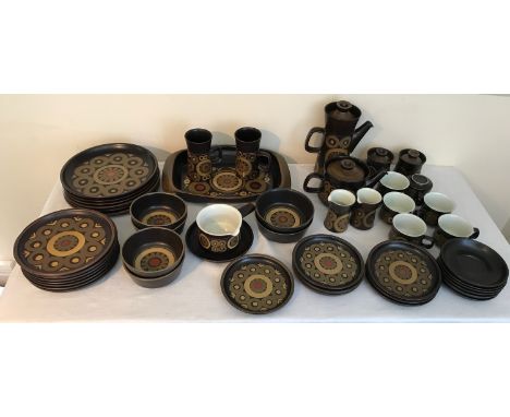 A Denby Arabesque Dinner and tea service, 50 pieces comprising: 6 dinner plates 25.5cms, 7 smaller dinner plates 21cms, 4 sma