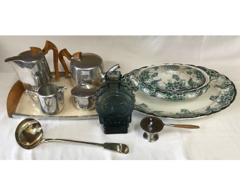 A miscellany to include a Picquot 5 piece set with tray, a Wedgewood Daphne meat plate 45cms, tureen and sauce  boat stand, a