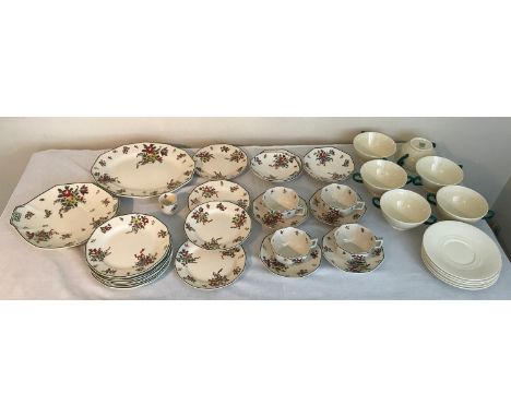 A part Royal Doulton 36 piece tea service "Old Leeds Sprays" to include large plate 28.5cms, cake plate 25.5cms, 9 plates 19c