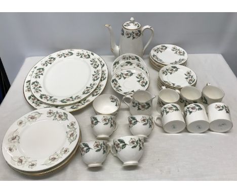 A part set of Crown Staffordshire floral patterned dinner and tea ware to include 2 meat plates 40cms and 34cms, 7 dinner pla
