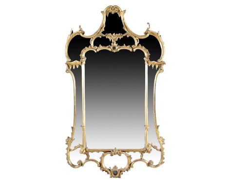 A VICTORIAN GILTWOOD WALL MIRRORIN CHIPPENDALE STYLE, 19TH CENTURYthe central plate flanked by columns and with further margi