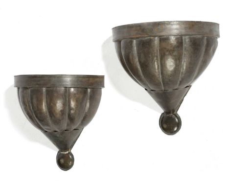 A PAIR OF PATINATED BRASS WALL BRACKETSBY SOANE BRITAIN, MODERNeach of scalloped form with a demi-lune shelf (2)34cm high, 35