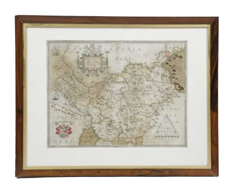 A MAP OF CHESHIREBY FRANCIS SCATTER AFTER CHRISTOPHER SAXTON, DATED '1577', PUBLISHED C.1579titled 'Cestriae comitatus (Roman