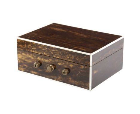 λ AN EDWARDIAN COROMANDEL AND IVORY HUMIDORC.1910with a pair of locks and a satin birch lined interior11.5cm high, 28cm wide,