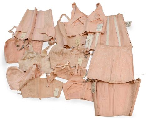 Circa 1930s Lingerie Labelled RC &amp; Co Ltd including an Excelsior Corsetry Girdle in tea rose coloured cotton, with origin