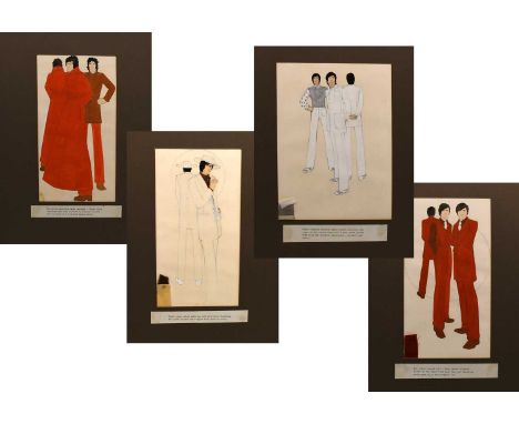 Set of Four Circa Late 1960s Original Watercolour Fashion Pictures by Stephen King, designed for his 'Submission of testimoni