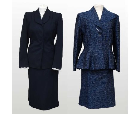 Circa 1950s Lilli Ann of San Francisco Two-Piece Suit in a blue and white slubbed woven fabric of tailored design with long s