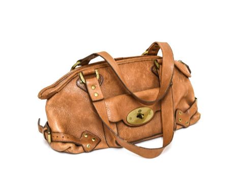 Light Oak Knightsbridge Mulberry Bag featuring an external front pocket with postman's lock closure, brass-tone hardware incl