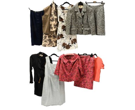 Circa 1950-60s Day and Evening Wear, comprising a Gobert London black grosgrain double breasted long sleeve tailored jacket w