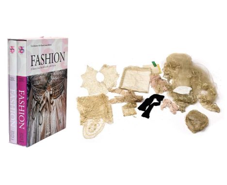Early 20th Century Lace and Other Items comprising a wedding veil with silk embroidered trim, an embroidered lace cap, a lace