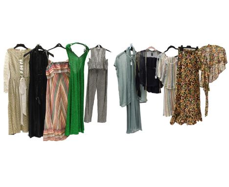 Circa 1970s Day and Evening Costume comprising Mary Quant's Ginger long dress with v-neckline, cotton smocked sleeves and rib