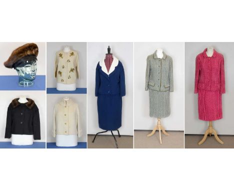 Circa 1950s Day Wear and Separates, comprising a Samuels Manchester black wool jacket with three quarter length sleeves, fur 