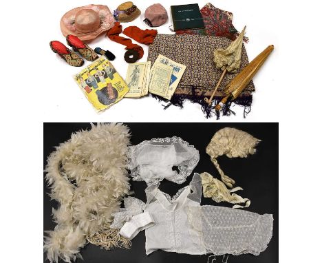 20th Century Costume Accessories including a purple paisley printed wool shawl (170cm by 165cm), a paisley pink and green pri