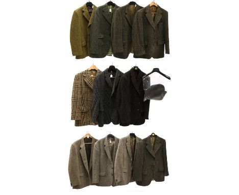 Collection of Gents Harris Tweed & Other Wool Jackets comprising  three brown tweed herringbone jackets by Greenwoods, Charle