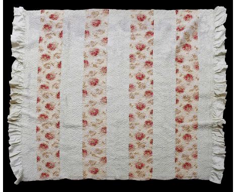 Late 19th Century Floral Strippy Reversible Quilt, comprising Art Nouveau stylised floral and multi pink flower head cottons 