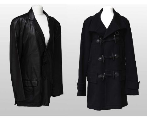 Burberry Men’s Black Double-Breasted Duffle Coat with toggle detailing to the front, button-up collar, four pockets, 85% wool