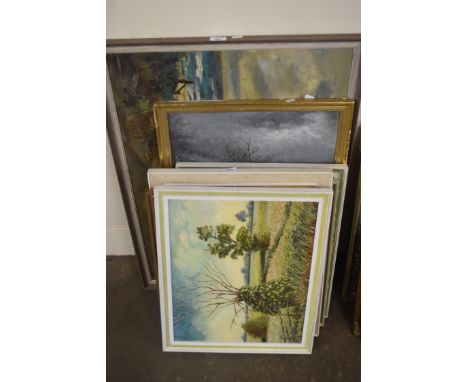 MIXED LOT OF OIL PAINTINGS TO INCLUDE LARGE DONALD BALL SEASCAPE