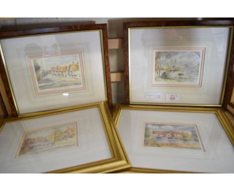 K W BURTON, A GROUP OF FOUR LTD EDITION PRINTS COMPRISING KINGS COLLEGE CAMBRIDGE, KERSEY, SUFFOLK, FLATFORD MILL, SUFFOLK AN