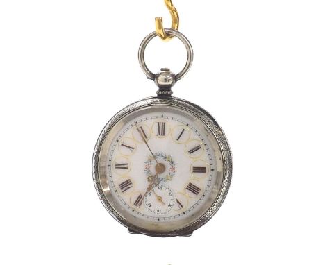 Dent silver (0.935) cylinder engraved fob watch, gilt frosted three-quarter plate movement with regulator, signed J.B. Dent &