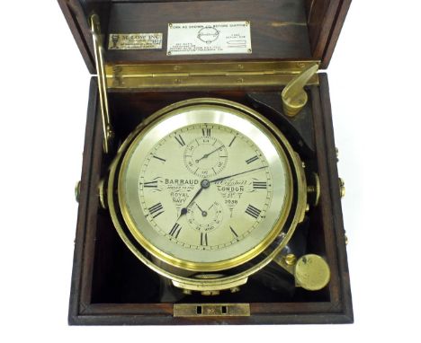 Two day marine chronometer, the 3.75" silvered dial signed Barraud, Maker to the Royal Navy, 41 Cornhill, London, no. 2038, w