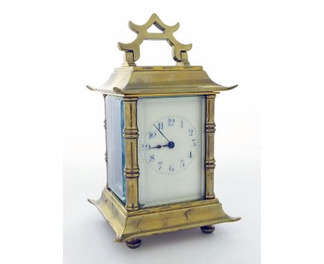 Miniature carriage clock timepiece bearing the Duverdrey & Bloquel trademark logo on the back plate, within a boite chinoise 