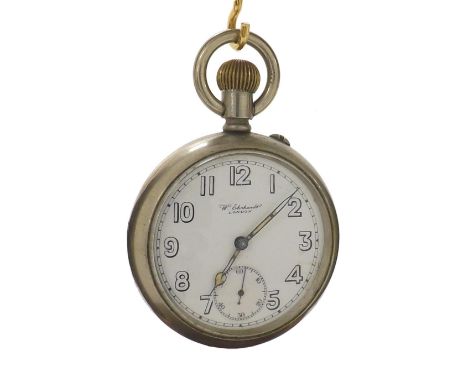 W. Ehrhardt Military issue nickel cased lever pocket watch, gilt frosted movement with Military arrow and numbered D 15003, w