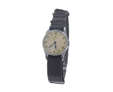 Omega Fleet Air Arm issue pilot's stainless steel gentleman's wristwatch, circa 1940s, ref. 2292, circular silvered dial with