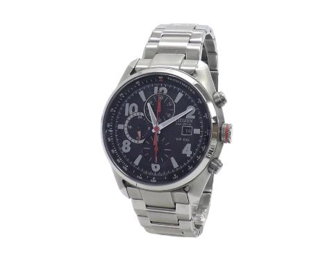 Citizen Eco-Drive WR 100 chronograph stainless steel gentleman's bracelet watch, ref. B612-S087899, original bracelet, 44mm C