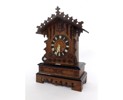 Black Forest two train cuckoo clock, within a stepped gabled case, 20.5" high (pendulum)
