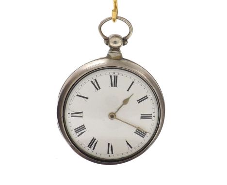 English silver fusee lever pair cased pocket watch, London 1825, the movement with three arm steel balance, regulator and cyl