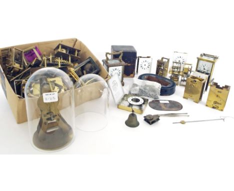 Quantity of incomplete carriage clocks in need of restoration; also a quantity of carriage clock parts and a French skeleton 