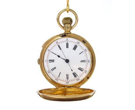 18ct lever chronograph repeater hunter pocket watch, Birmingham 1883, three-quarter plate movement with regulator and compens