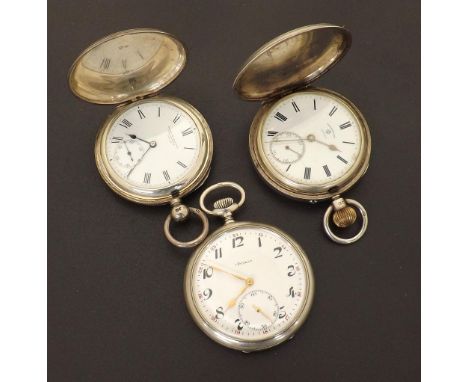 Two silver engine turned hunter pocket watches to include Cooke & Kelvey, Calcutta, lever movement no. 75532, 50mm and Rother