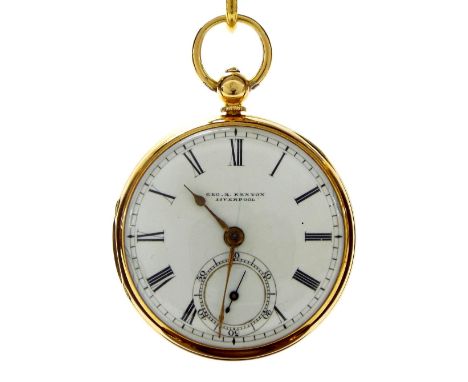 Victorian 18ct fusee lever pocket watch, Chester 1865, signed Geo R Krnyon, Liverpool, no. 856, with dust cover, original dia