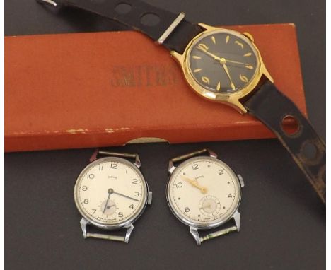 Smiths Empire gold plated and stainless steel gentleman's wristwatch, black dial with gilt Arabic numerals, baton markers and