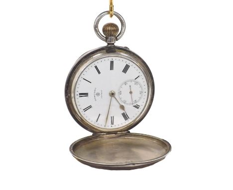 Rotherhams, London silver lever hunter pocket watch, Birmingham 1910, the dial with Roman numerals and subsidiary seconds, en