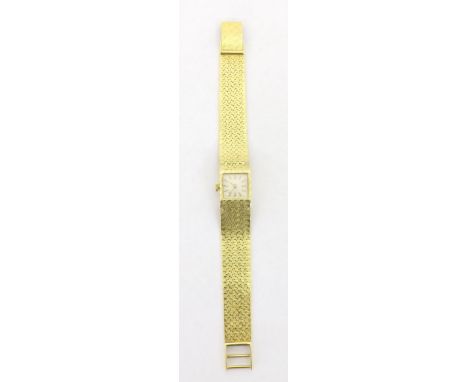Swiss 18ct lady's textured bracelet watch, square silvered dial with baton markers, 17 jewels, 37.2gm, 17mm Condition Report: