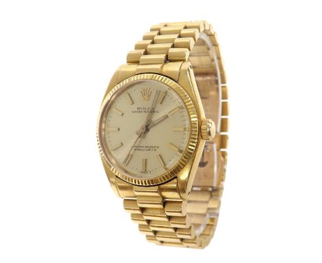 (131999-1-A) Rolex Oyster Perpetual 18ct mid-size bracelet watch, ref. 6751, serial no. 63xxxxx, circa 1979, champagne dial w
