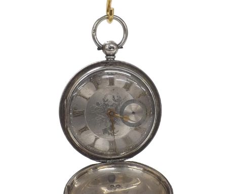 Silver fusee lever hunter pocket watch, London 1855, signed W. Bishop, Trowbridge, no. 66556, silvered dial with Roman numera