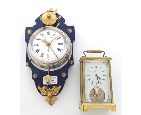 Small decorative ebonised and chrome cased ship's clock timepiece with passing strike on a bell; also a contemporary Schatz b