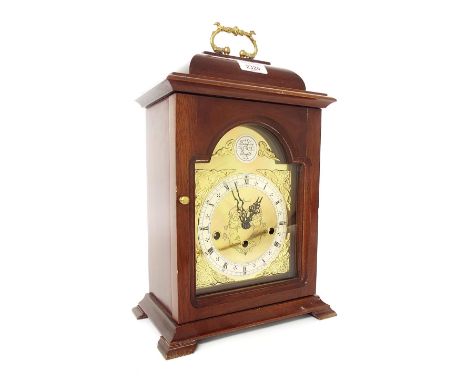 Contemporary German mahogany three train bracket clock striking on five rods,  15.5" high