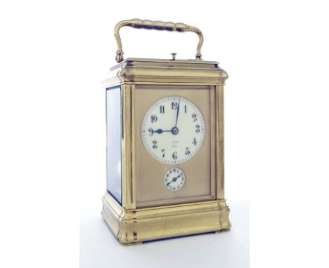 Fine Grand Sonnerie alarm carriage clock, the movement striking on two gongs and stamped no. 8370 to the back plate and the b