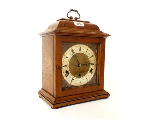Contemporary Elliott walnut three train bracket clock striking on eight rods, 13" high