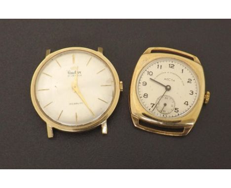 Recta 9ct cushion shaped gentleman's wristwatch, Birmingham 1950, circular silvered dial with Arabic numerals, outer minute t
