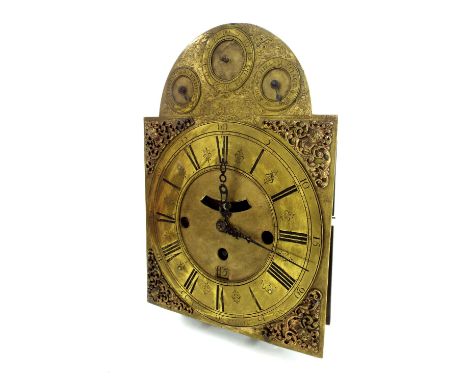 Interesting early single fusee five pillar verge bracket clock movement with associated Continental 8" brass arched dial, sig