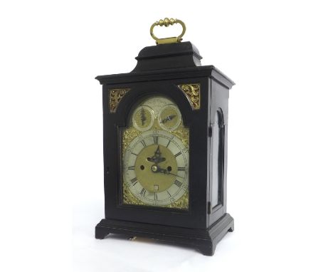 English ebonised double fusee verge bracket clock, the 6" brass arched dial signed Josiah Emery, London on a silvered arched 