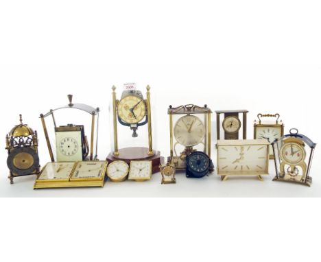 Contemporary electric mantel clock, under a glass dome and upon a stepped hexagonal base, 12" high; also twelve various mediu